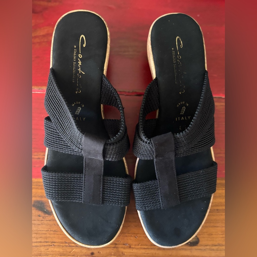 Contessa Italian Shoemakers Black Woven Wedge Sandals 8.5